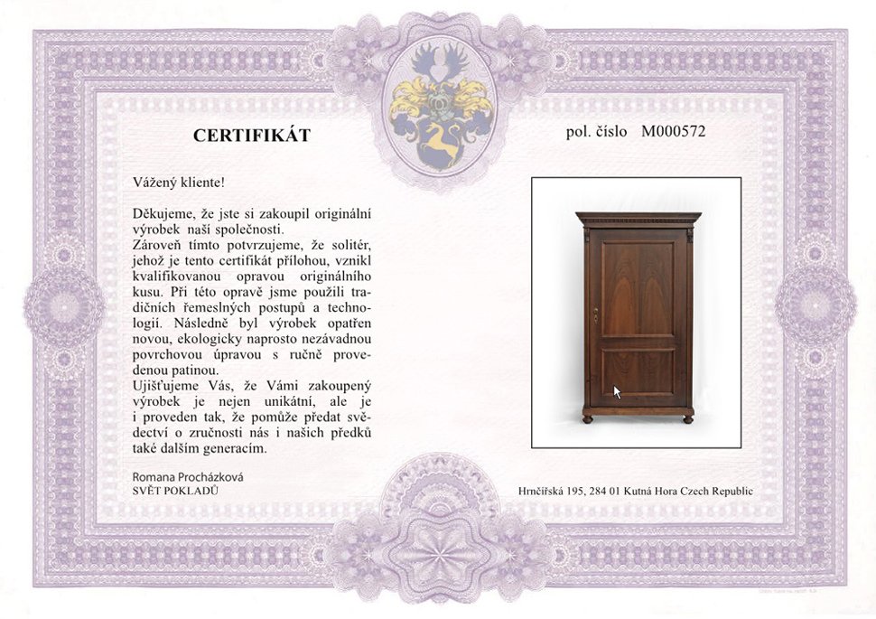 Certifikát originality Svět pokladů